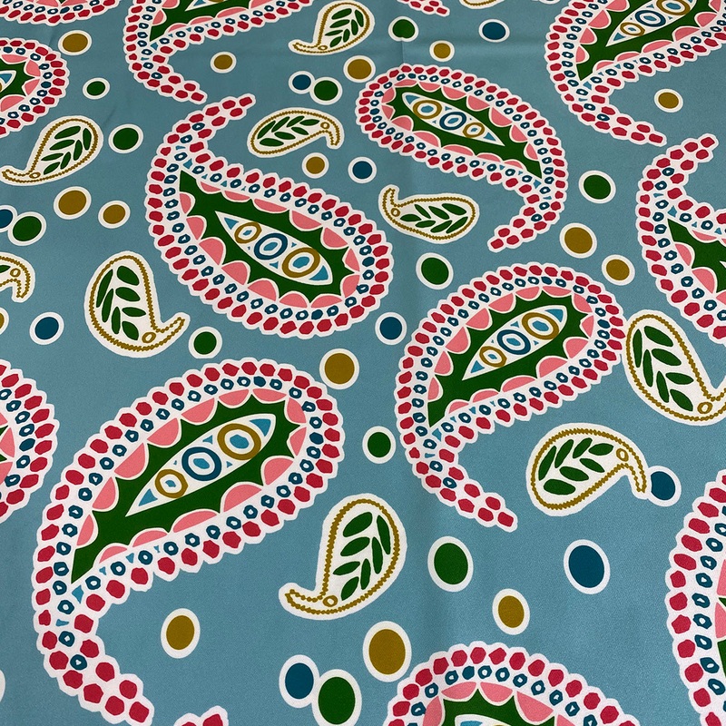 Pastel Paisley (Poly Print) Wholesale Fabric in Blue