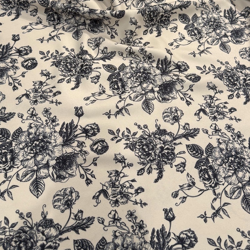 French Toile (Poly Print) Drapery Panel in Black / Taupe