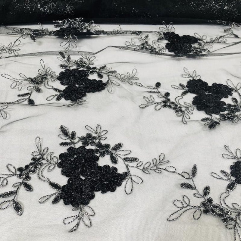 Ribbon Mesh Lace Wholesale Fabric in Black