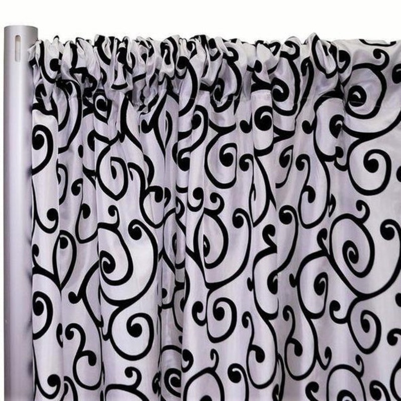 Swirl Flocking Taffeta Drapery Panels (58" Wide) / 14 Colors