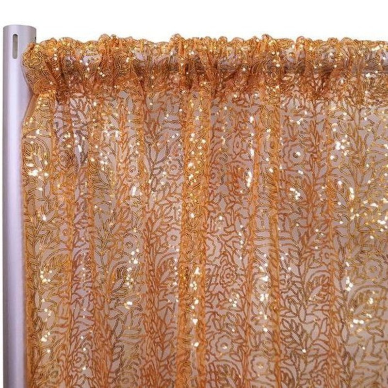 Fiori Leaf Sequins Drapery Panels (56" Wide) / 5 Colors