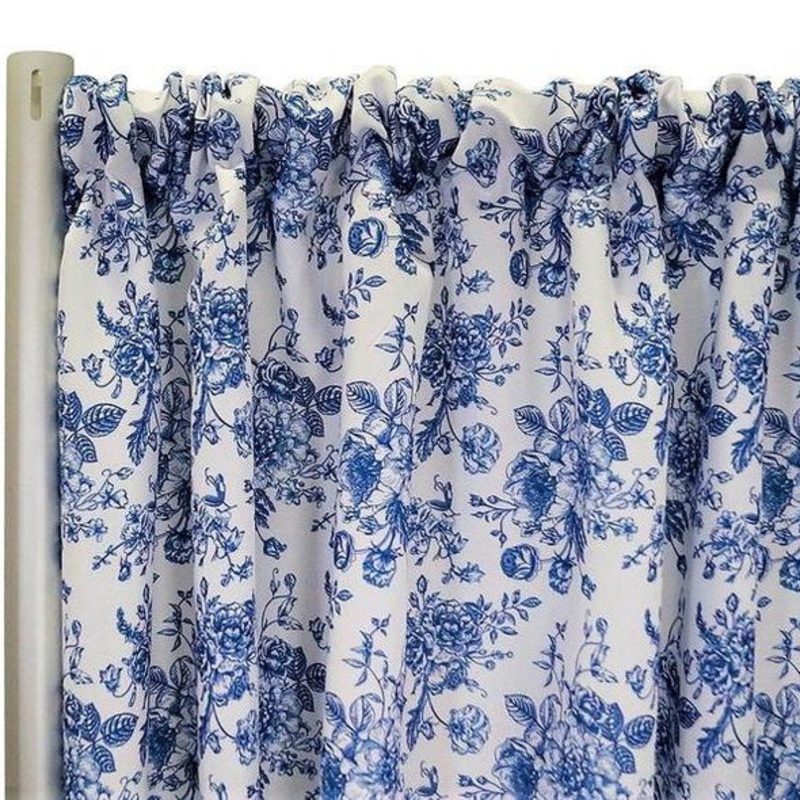 French Toile (Poly Print) Drapery Panel in Royal Blue