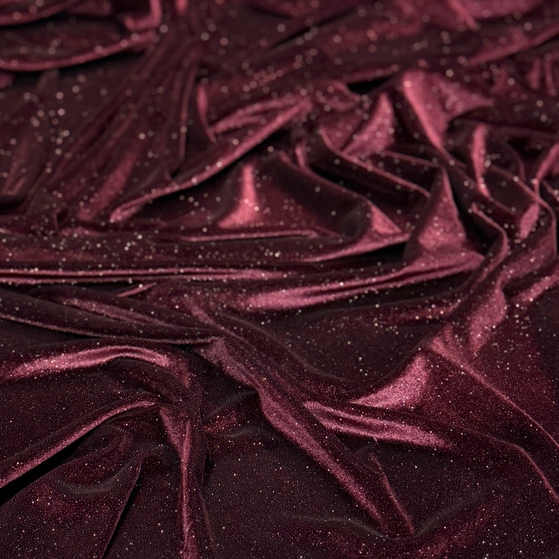 Glitter Velour Drapery Panel in Burgundy