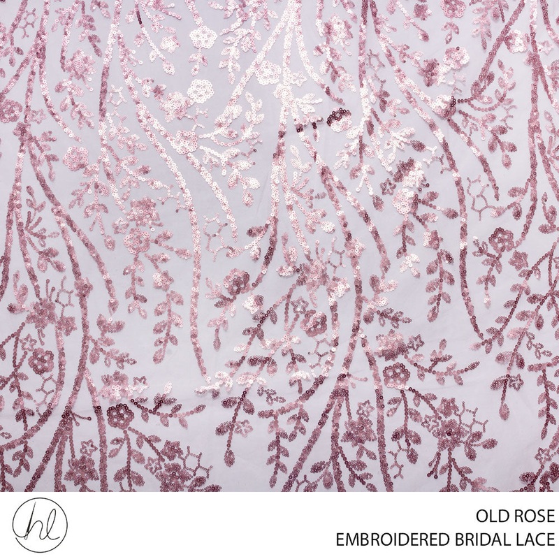 BRIDAL LACE EMB BEADED FABRIC 140CM OLD ROSE ROLL ROLL 001