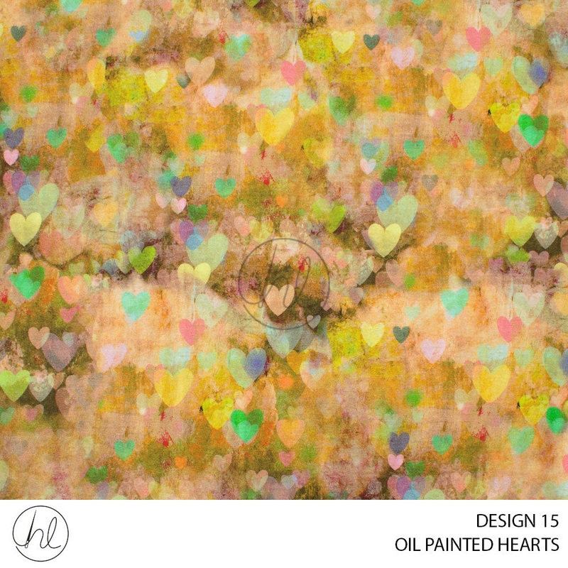 OIL PAINTED HEARTS 51 GREEN 150CM PER M