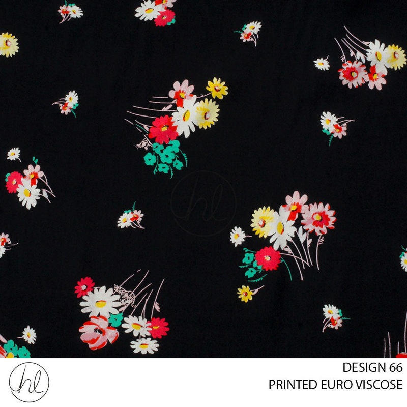 PRINTED EURO VISCOSE  28 PER M BLACK DESIGN 66 150CM WIDE