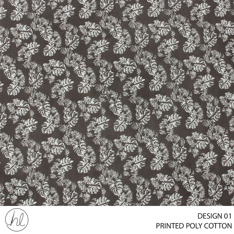 PRINTED POLY COTTON DES3 112CM GREY ROLL ROLL 001