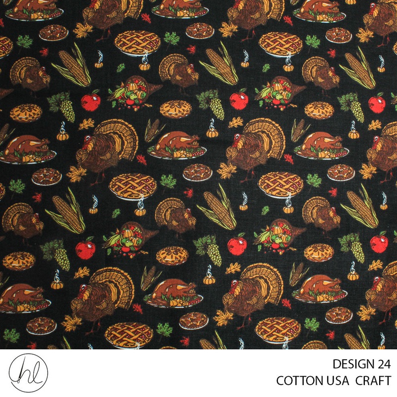 COTTON USA CRAFTS PER M THANKS GIVING BLACK DESIGN 24 112CM WIDE