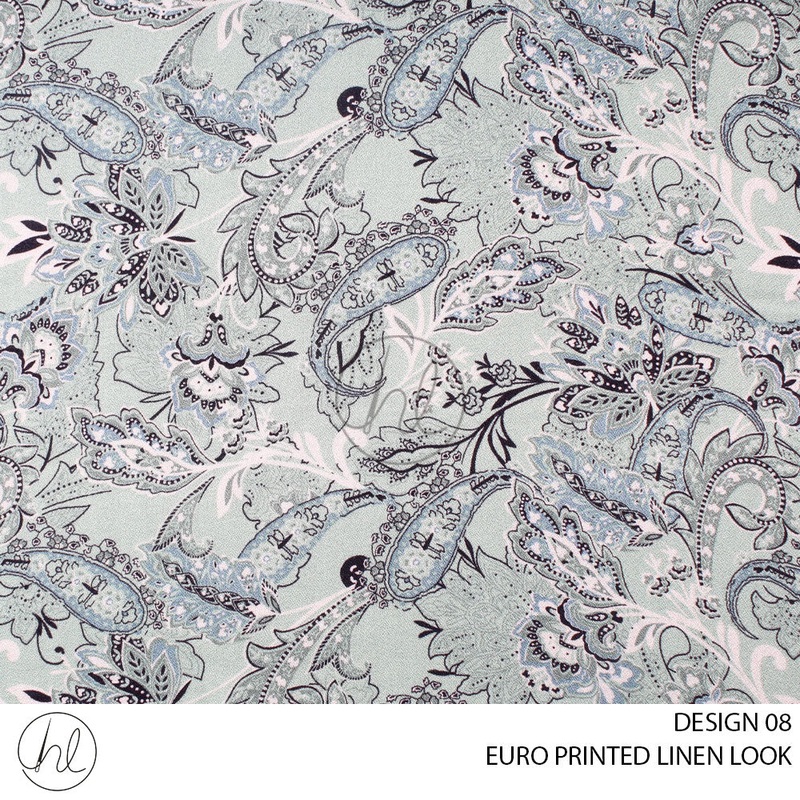 EURO PRINTED LINEN LOOK CELADON DESIGN 08 150CM WIDE