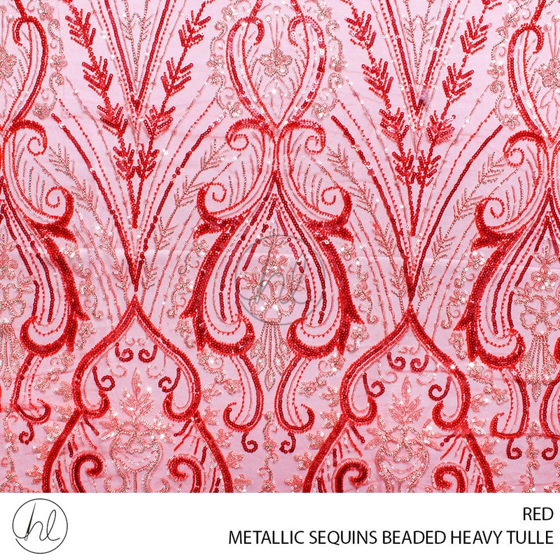 METALIC SEQUINS BEADED HEAVY TULLE 56 RED 130CM PER M