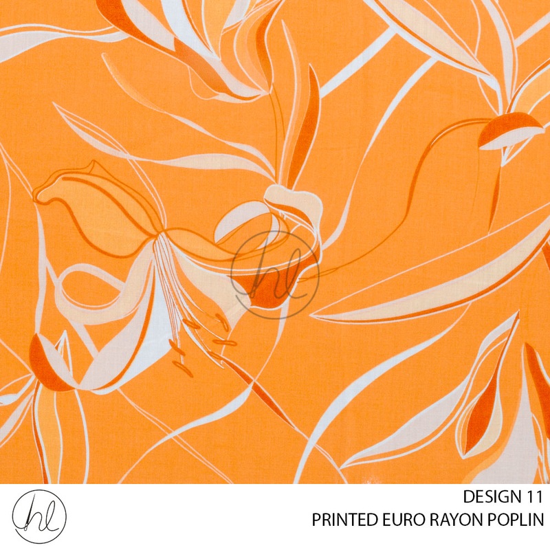PRINTED EURO RAYON POPLIN  PER M  MUSTARD DESIGN 11 150CM WIDE