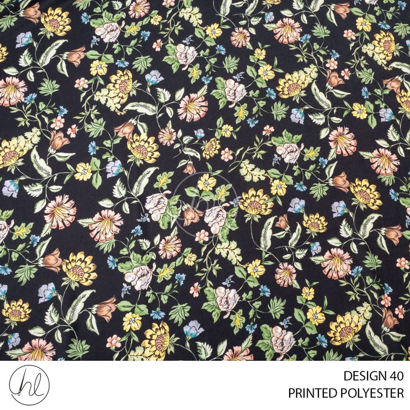 PRINTED POLYESTER DOMINO PER M BLACK DESIGN 40 150CM WIDE