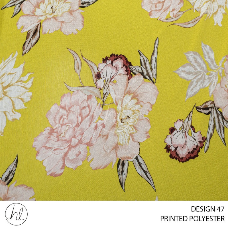 PRINTED POLYESTER SIROPE PER M YELLOW DESIGN 47 150CM WIDE