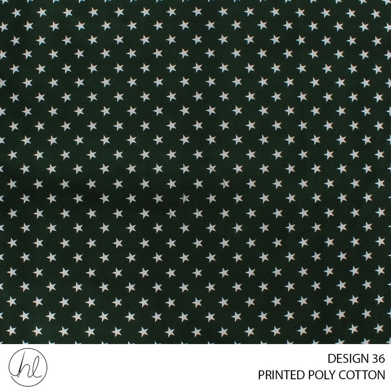 PRINTED POLY COTTON STAR DESIGN 36 BOTTLE GREEN 115CM PER M