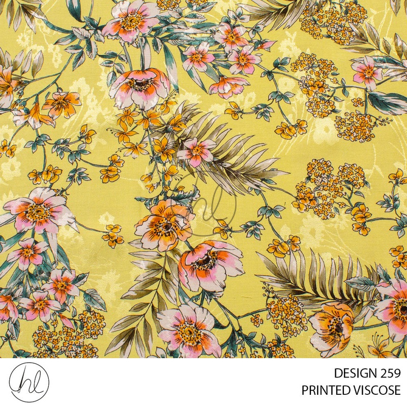 PRINTED VISCOSE   VANITY PER M 51 DESIGN 259 YELLOW 150CM WIDE