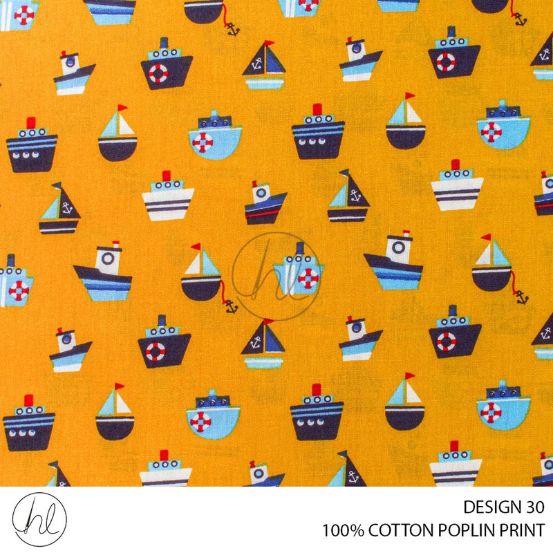 100% PRINTED COTTON POPLIN PER M DESIGN 30 MUSTARD 150CM WIDE