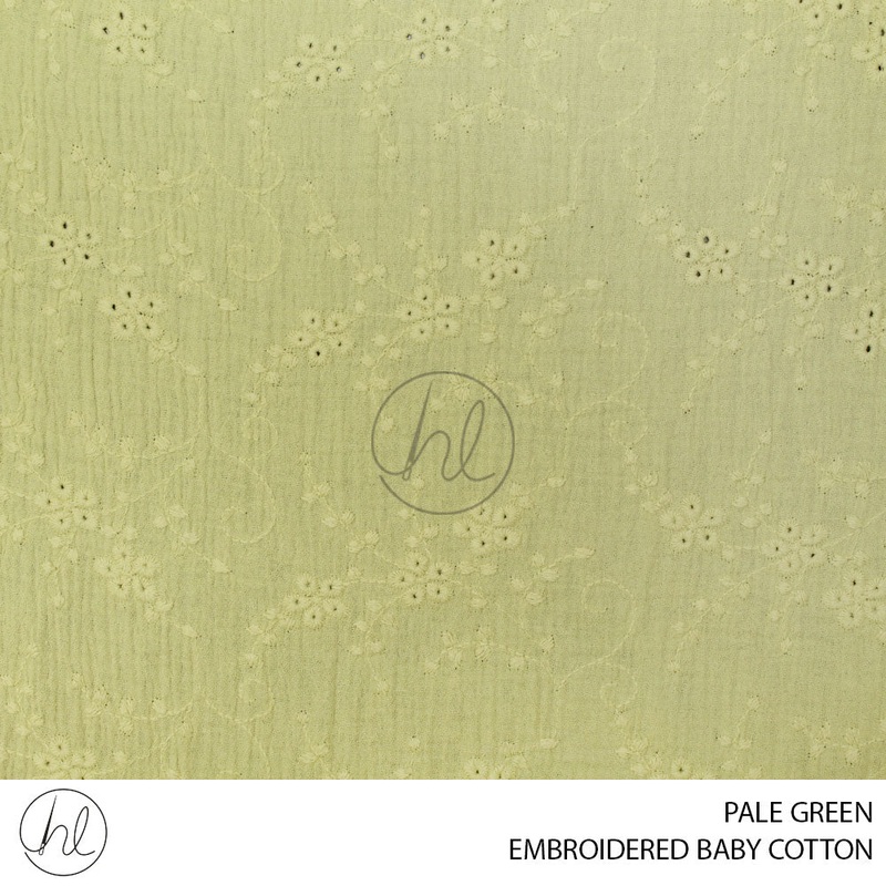 BABY COTTON EMBROIDERED PER M  PALE GREEN 150CM WIDE