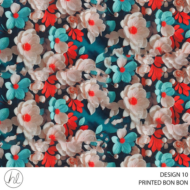 BON BON PRINTED FABRIC 150CM 100641 TEAL ROLL ROLL 001