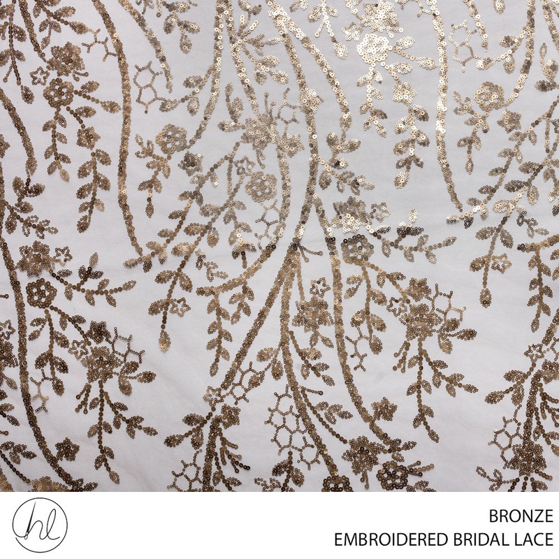 BRIDAL LACE EMB BEADED FABRIC 140CM BRONZE ROLL ROLL 001