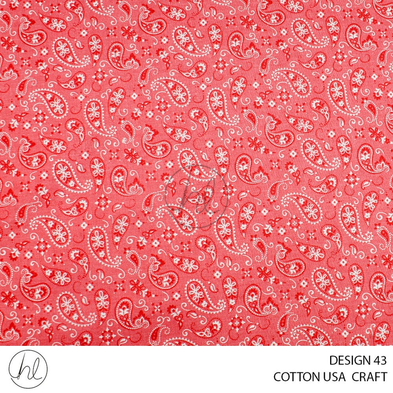 COTTON USA CRAFTS PER M PAISLEY BANDANA CORAL DESIGN 43 112CM WIDE