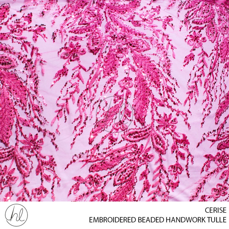 EMBROIDERED BEADED HANDWORK TULLE 55 CERISE 140CM PER M