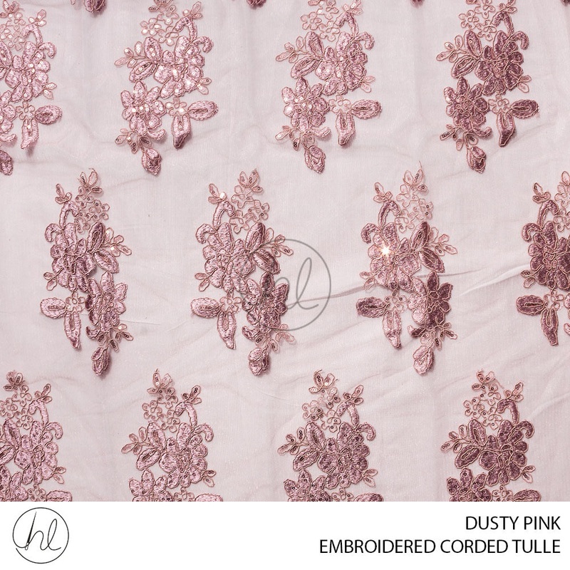 Embroidered Corded Tulle 55 Dusty Pink 150cm Per M