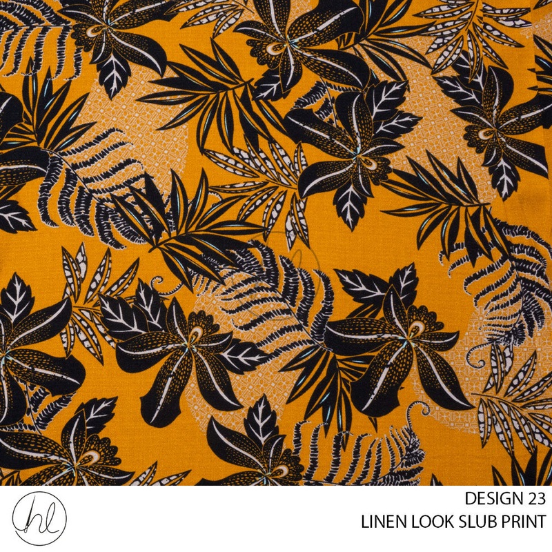 PRINTED LINEN LOOK SLUB 21 PER MMUSTARD DESIGN 23150CM WIDE