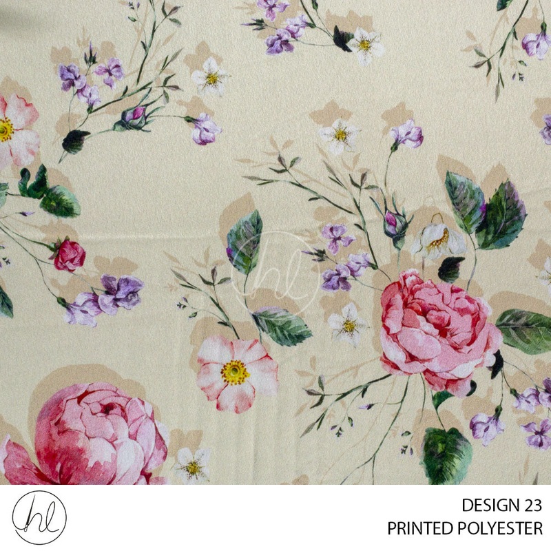 PRINTED POLYESTER CAPRICE PER M CREAM DESIGN 23 150CM WIDE
