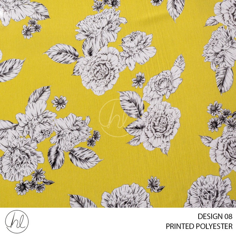PRINTED POLYESTER LILIA PER M YELLOW DESIGN 08 150CM WIDE
