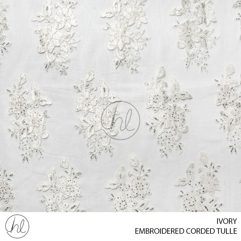 Embroidered Corded Tulle 55 Ivory 150cm Per M