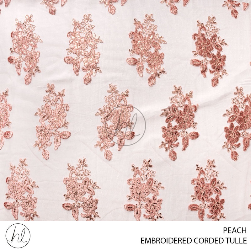 Embroidered Corded Tulle 55 Peach 150cm Per M