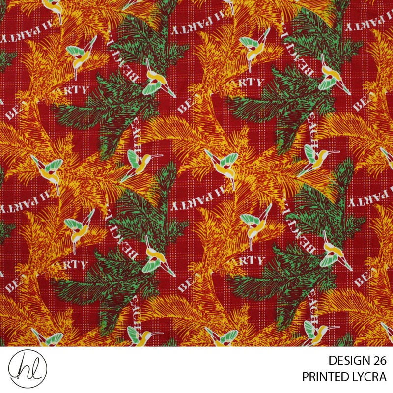 PRINTED LYCRA DESIGN 26 150CM WIDE PER M51