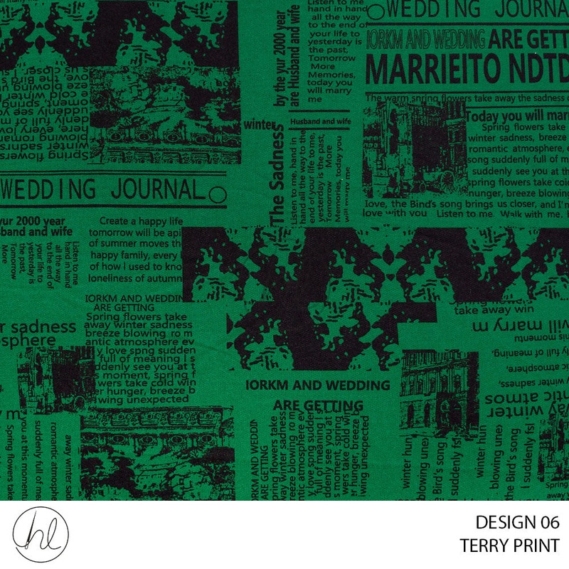 TERRY PRINT 781  GREEN 150CM PER M