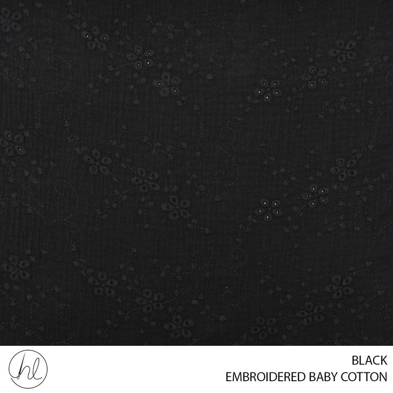 BABY COTTON EMBROIDERED PER M   BLACK 150CM WIDE