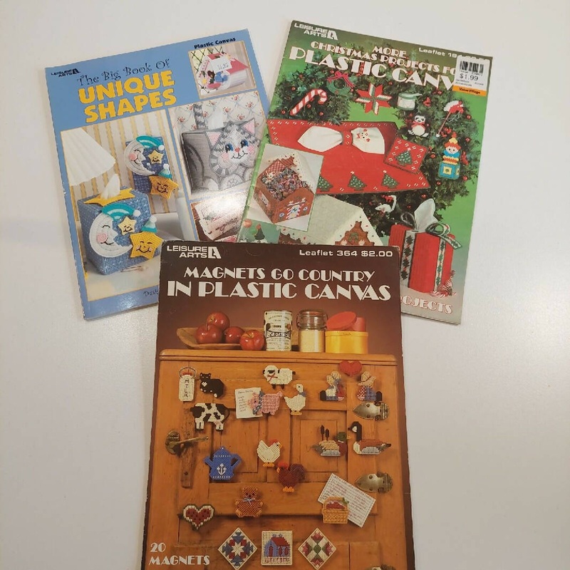 Leisure Arts - 3 Plastic Canvas Books Christmas Magnets Unique Shapes