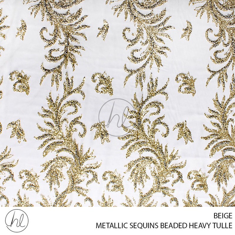 METALIC SEQUINS BEADED HEAVY TULLE 56 BEIGE 130CM PER M
