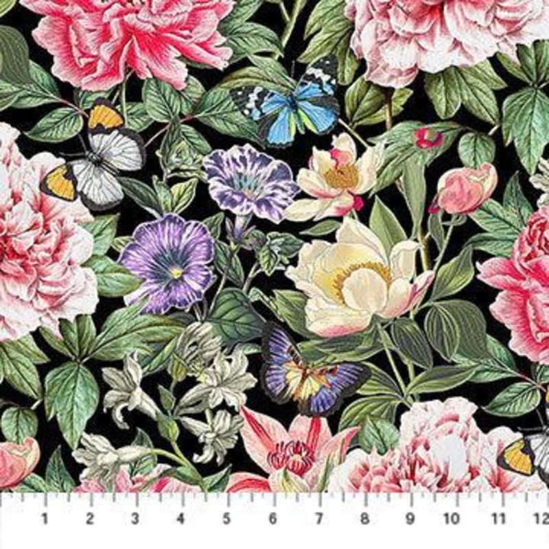 Botanica from Northcott Floral Digital Black