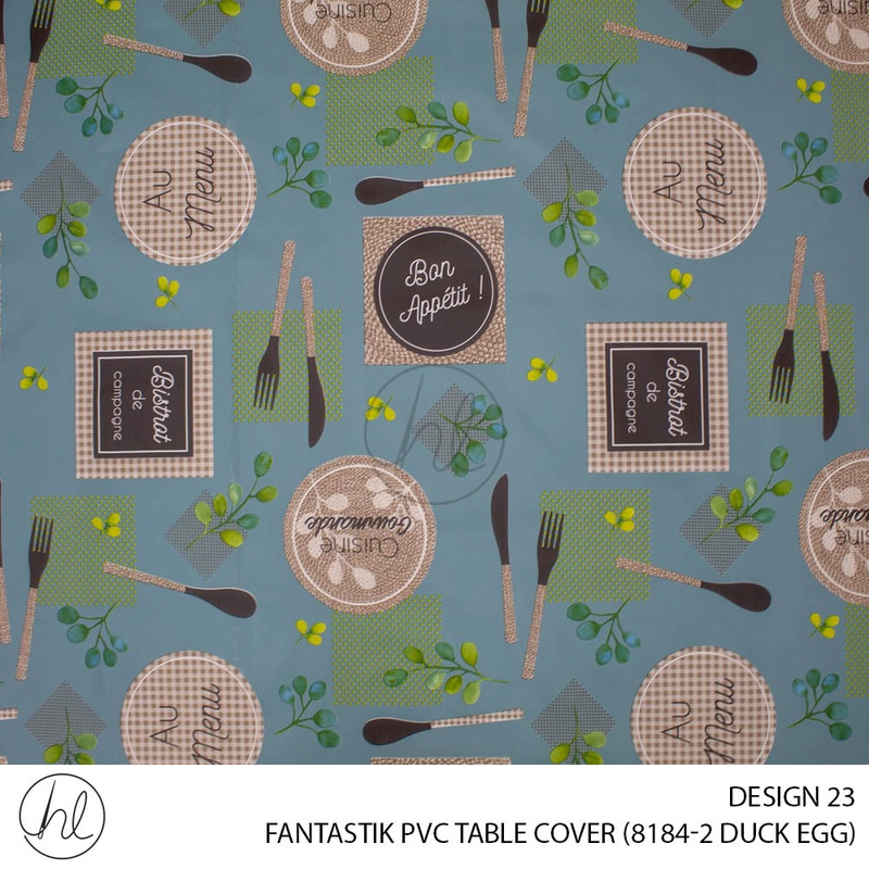 FANTASTIK PVC TABLE COVER DESIGN 23 140CM PER M DUCK EGG
