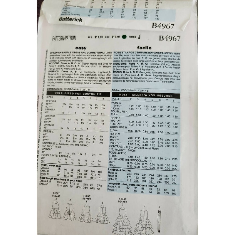 Butterick Girls Party Dress Pattern B4967
