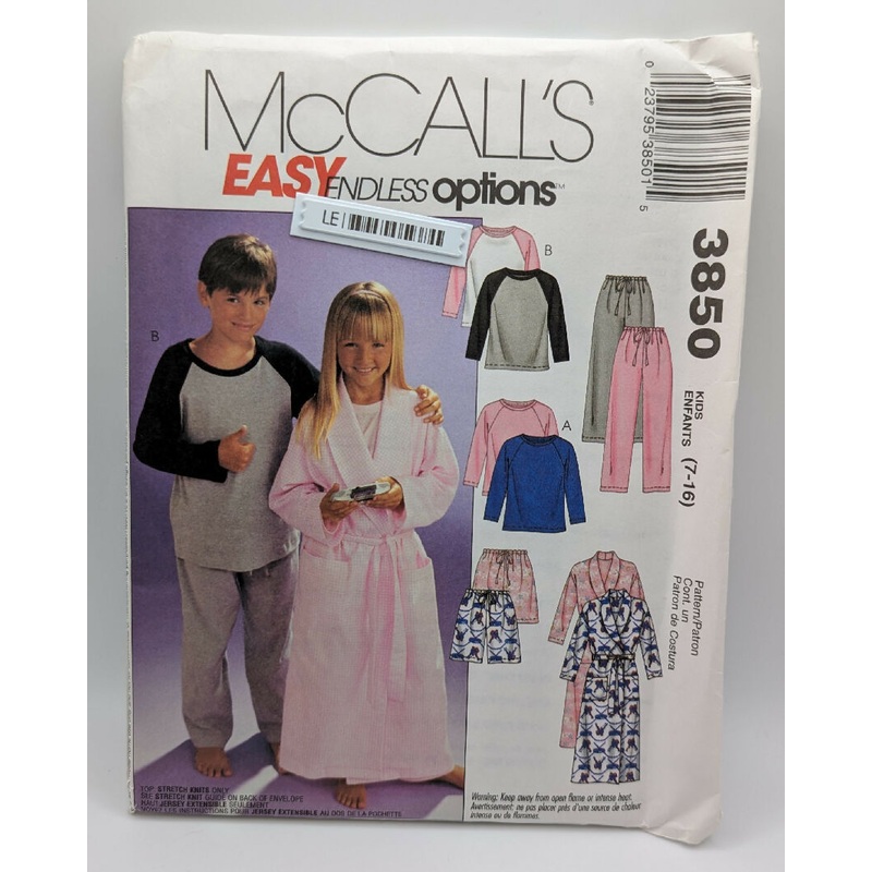 McCall's 3850 Easy Endless Options Child's Knit Pajamas & Robe Pattern Sizes 7-16