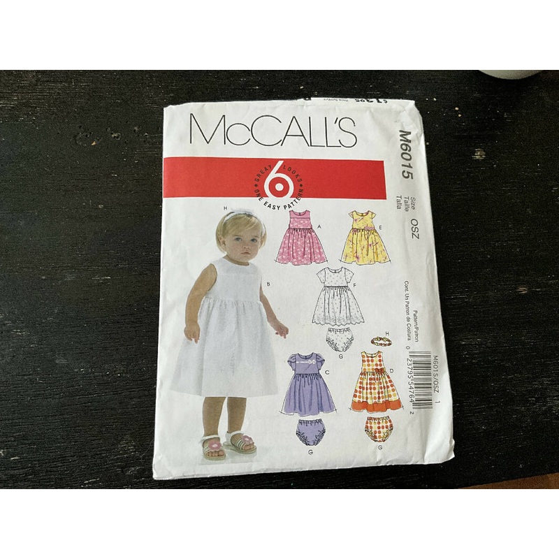 McCalls M6015 - Baby and Toddler Dress and Bloomers Pattern, Unopened, US Sizes S-XL