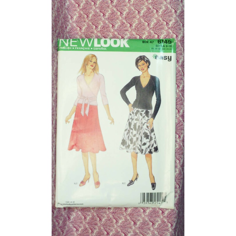 New Look 6149, sizes 8-18, 2 views knit tops and 1 view skirt