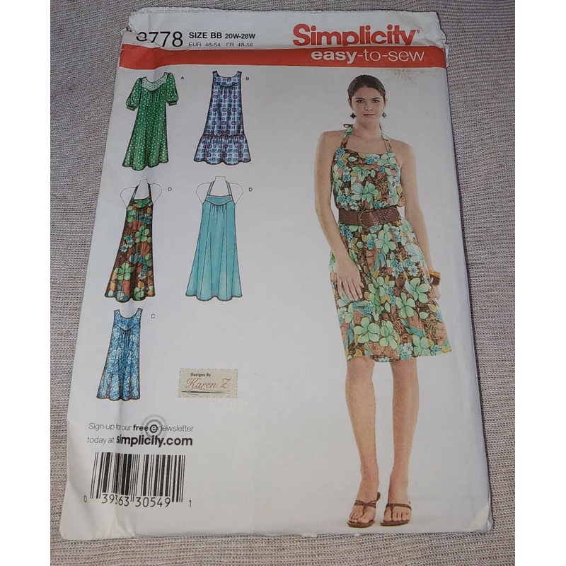 Simplicity 3778- Misses Dress, UC/FF, SZ 20W-28W