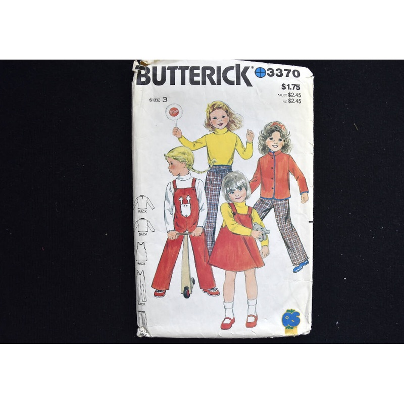 Vintage 1970s Butterick 3370 Children's Jacket, Jumper, Overalls, Top and Pants Sewing Pattern UNCUT - Size 3 (PTRN-J)