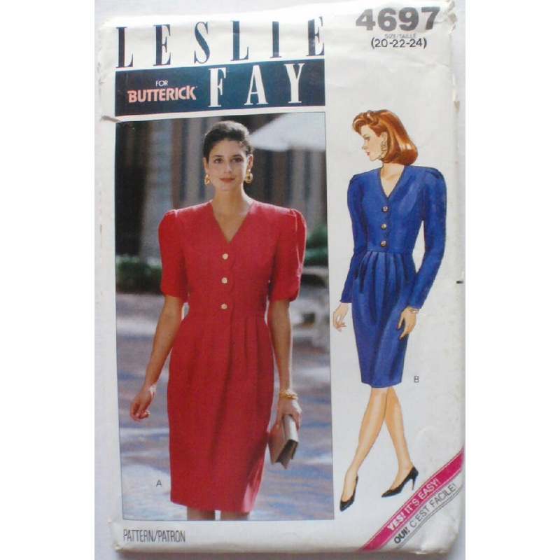 Butterick 4697 - Leslie Fay Dress Pattern, Size 20-22-24, Bust 42 - 46, Uncut