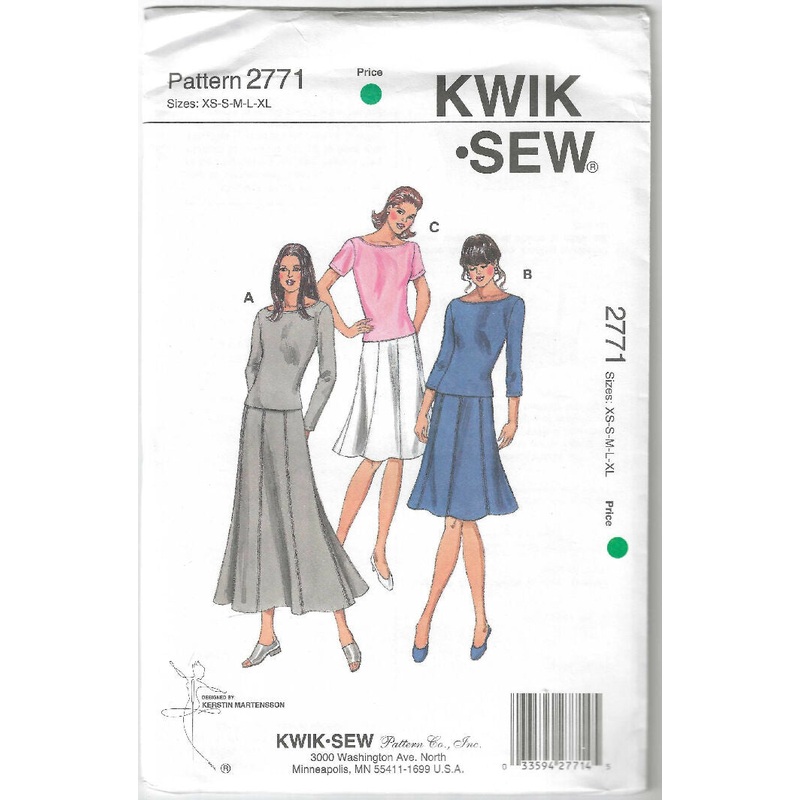 Misses Dress and Skirt pattern by Kwik Sew #2771 for sizes XS to XL - uncut
