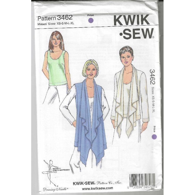 Misses' Jacket, Vest & Top pattern by Kwik Sew #3462 for sizes XS to XL - uncut