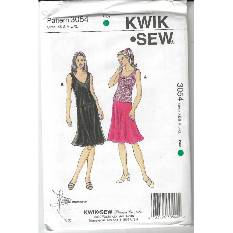 Misses' Lightweight Skirt and Tops by Kwik Sew #3054 for sizes XS to XL - uncut