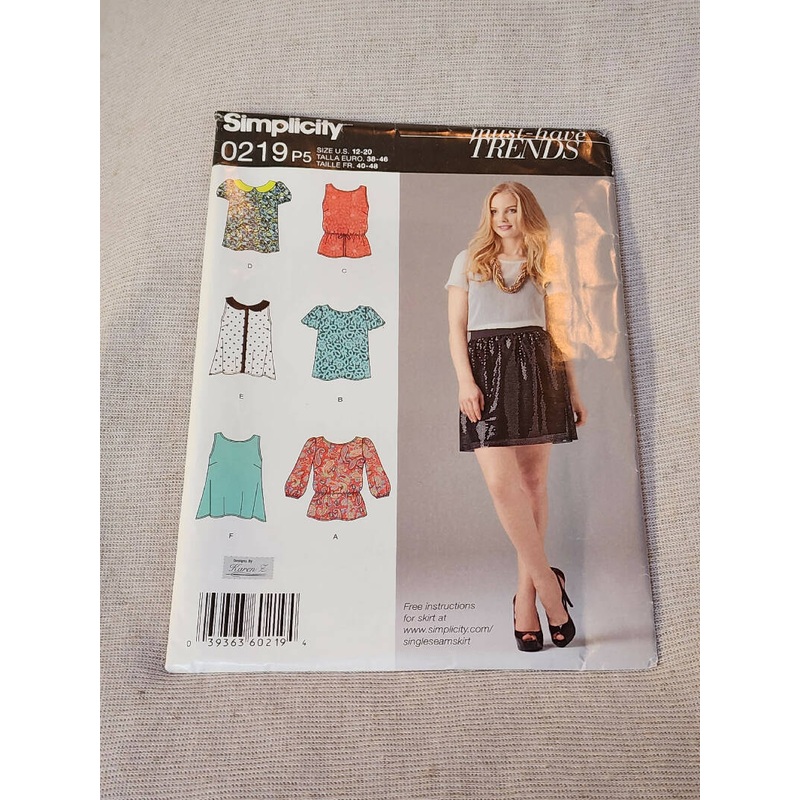 Simplicity 0219/1693 - Misses Top, UC/FF, SZ 12-20