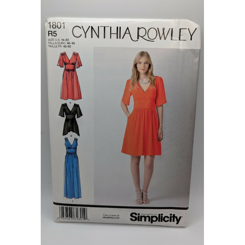 Simplicity 1801 Cynthia Rowley Misses' Dress & Tunic Pattern Sizes 14-22
